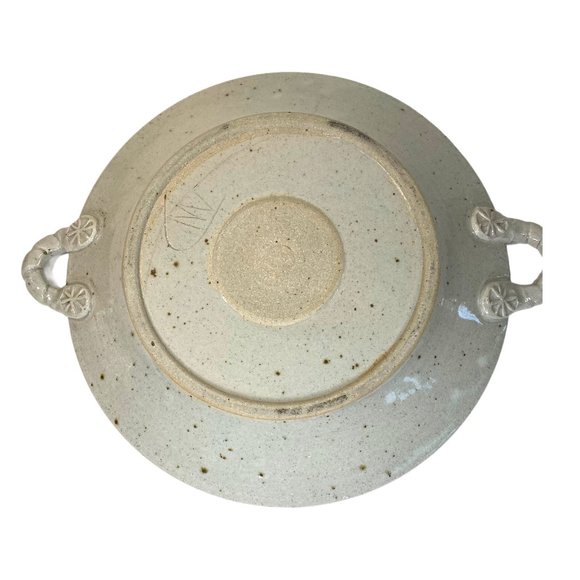 Hand Thrown Stoneware Pottery Glazed Bowl Signed by Artist Floral 11"W Handmade - Picture 5 of 13